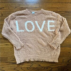 Cozy Casual LOVE Plush Crewneck Sweater - Blush Tan